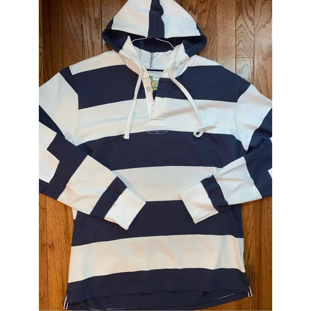 T Dalton $80 Hooded Mens Rugby Navy/White Stripe MEDIUM NWOT